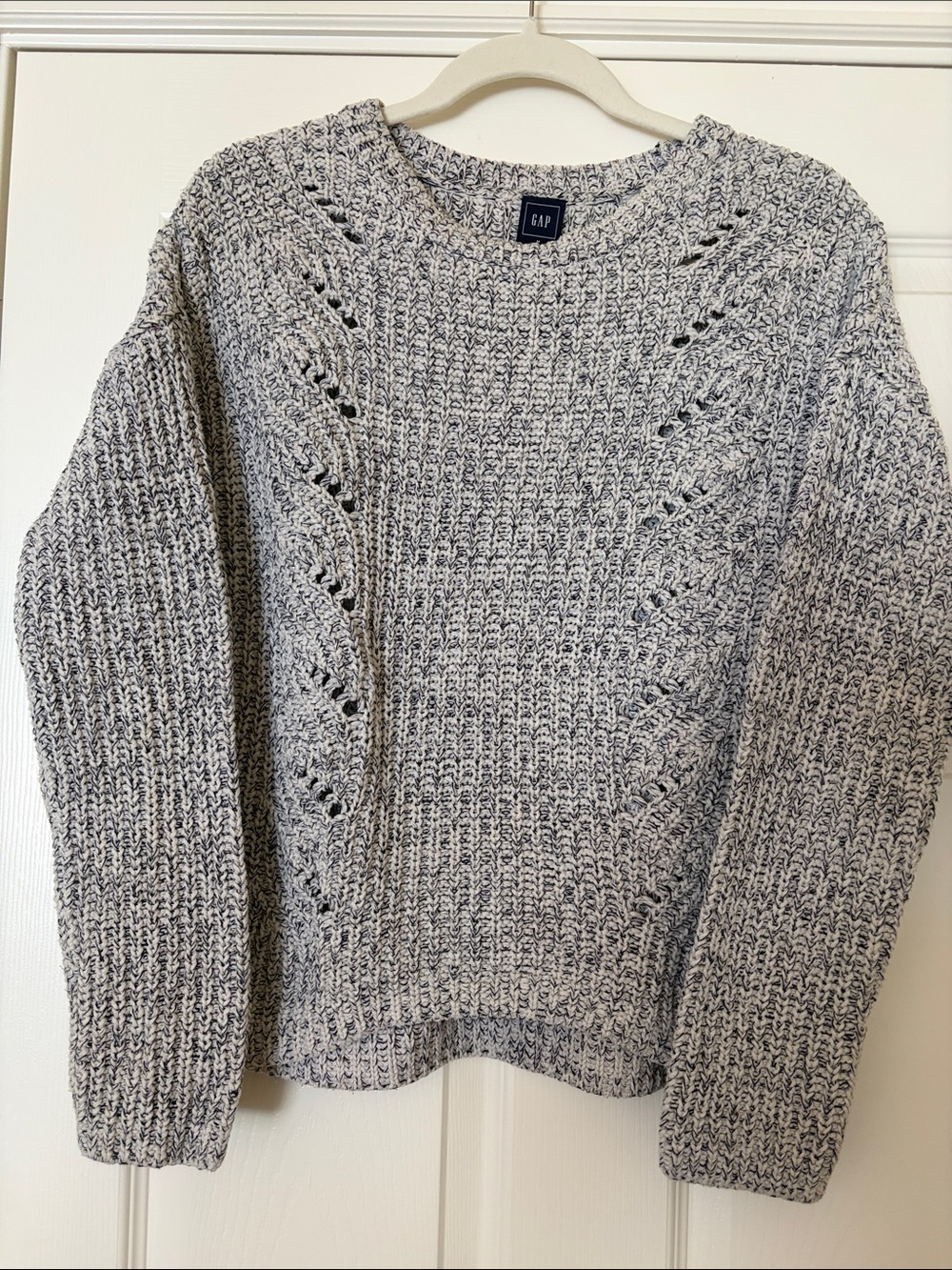 GAP Women's Navy and White  Marled Crewneck Sweater